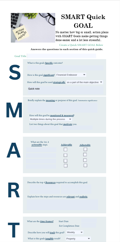 Quick SMART Goal Guide & Action Plan Template